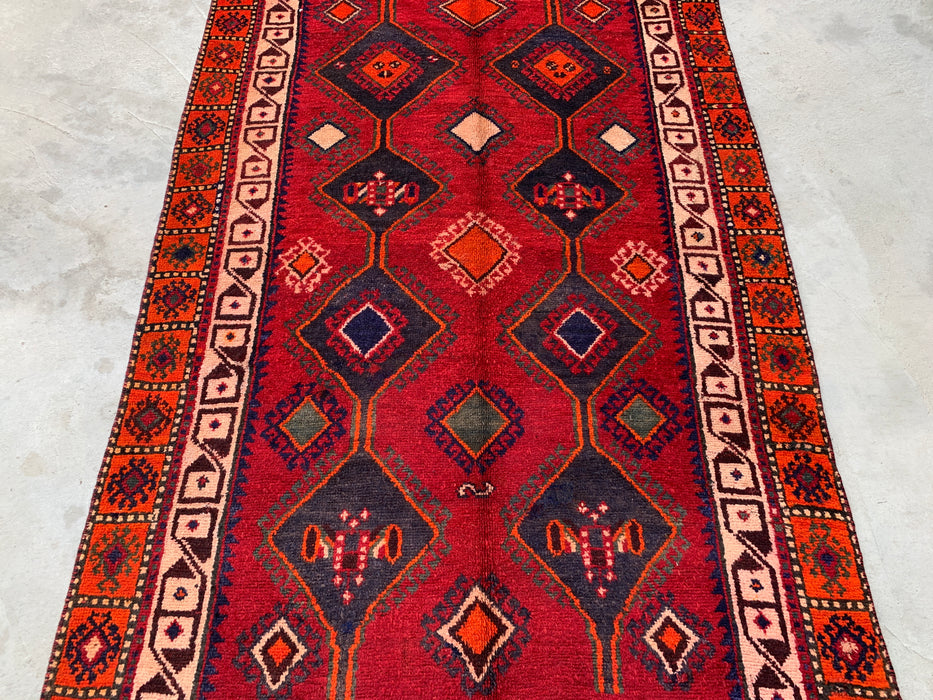 7'7 x 4'7 Hand-Knotted Persian Wool Rug - Red Geometric Tribal Medallion Design - KBHM-977