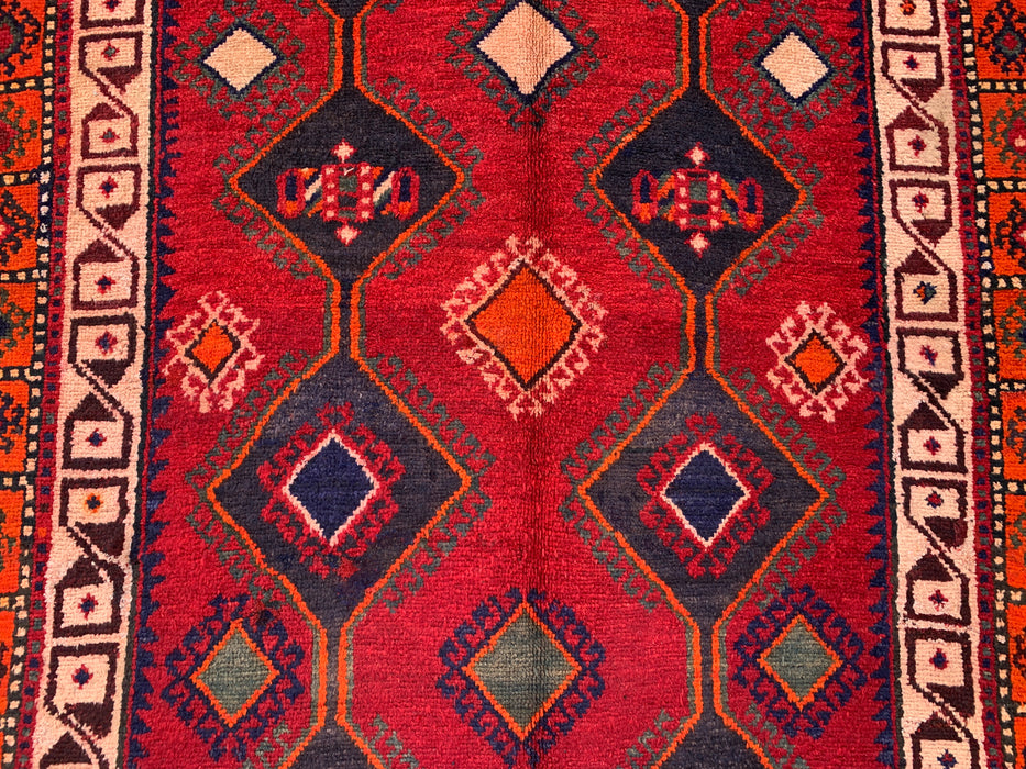 7'7 x 4'7 Hand-Knotted Persian Wool Rug - Red Geometric Tribal Medallion Design - KBHM-977
