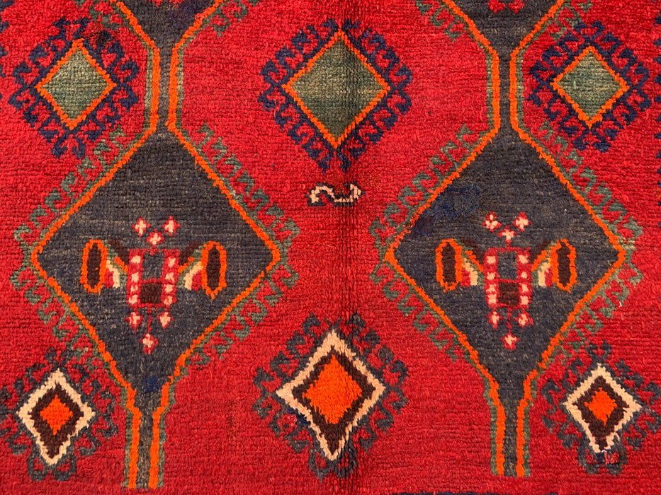 7'7 x 4'7 Hand-Knotted Persian Wool Rug - Red Geometric Tribal Medallion Design - KBHM-977