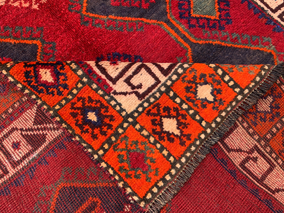 7'7 x 4'7 Hand-Knotted Persian Wool Rug - Red Geometric Tribal Medallion Design - KBHM-977