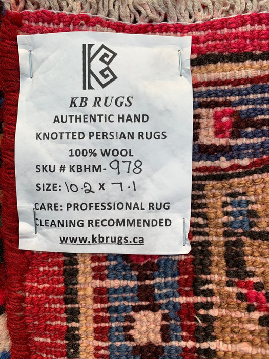 10'2 x 7'1 Hand-Knotted Persian Wool Rug - Red Floral Medallion Design - KBHM-978