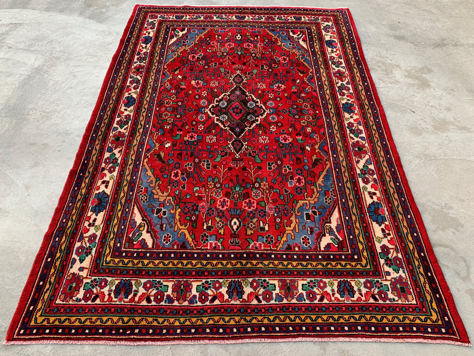 10'2 x 7'1 Hand-Knotted Persian Wool Rug - Red Floral Medallion Design - KBHM-978