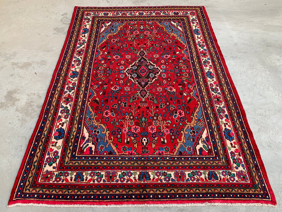 10'2 x 7'1 Hand-Knotted Persian Wool Rug - Red Floral Medallion Design - KBHM-978