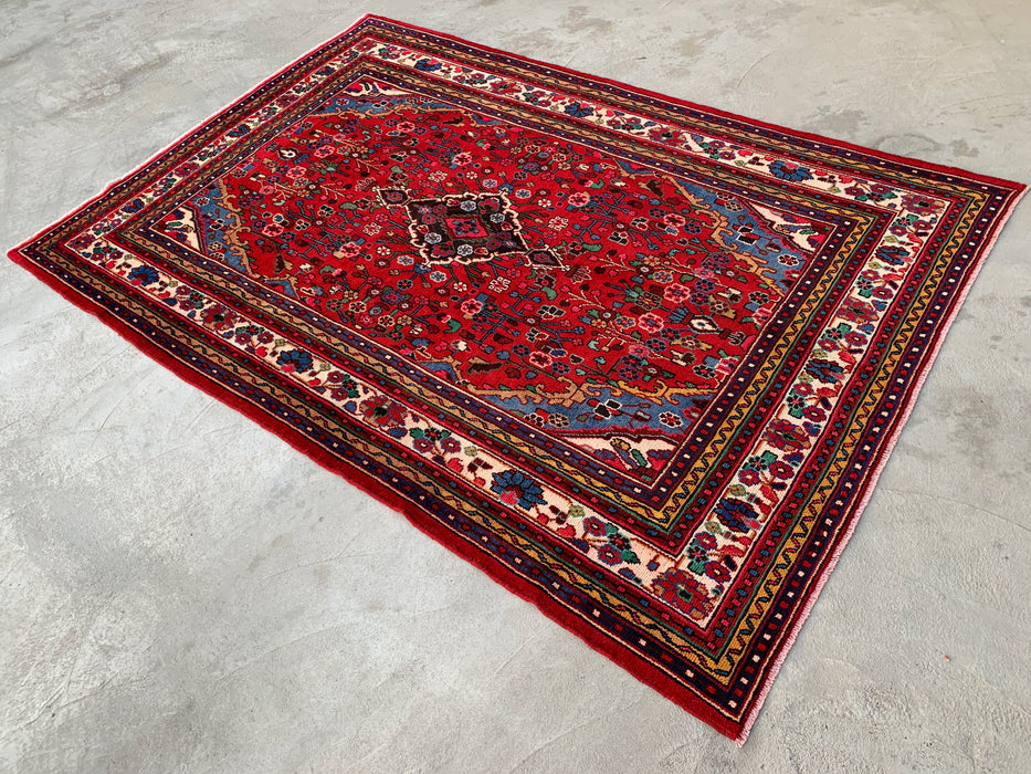10'2 x 7'1 Hand-Knotted Persian Wool Rug - Red Floral Medallion Design - KBHM-978