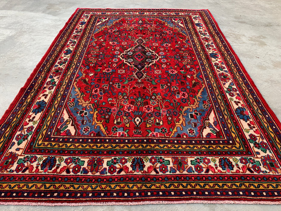 10'2 x 7'1 Hand-Knotted Persian Wool Rug - Red Floral Medallion Design - KBHM-978