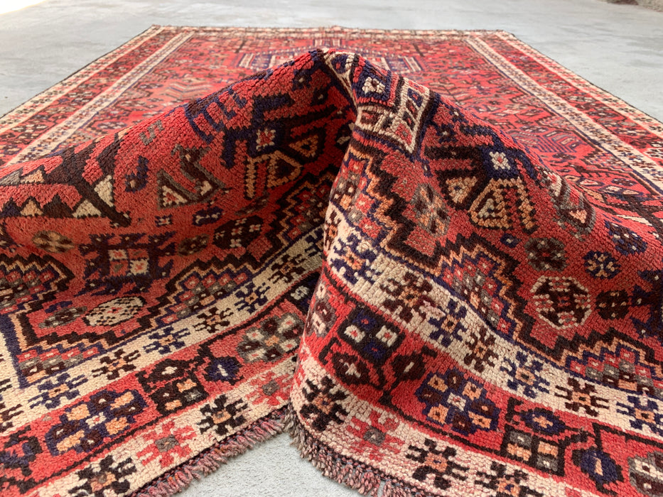 7'7 x 4'10 Hand-Knotted Persian Wool Rug - Faded Coral Tribal Medallion Design - KBHM-979