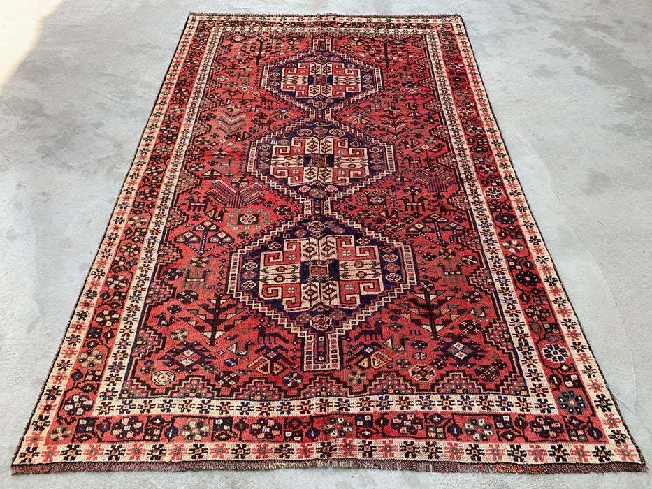 7'7 x 4'10 Hand-Knotted Persian Wool Rug - Faded Coral Tribal Medallion Design - KBHM-979