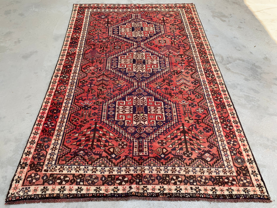 7'7 x 4'10 Hand-Knotted Persian Wool Rug - Faded Coral Tribal Medallion Design - KBHM-979