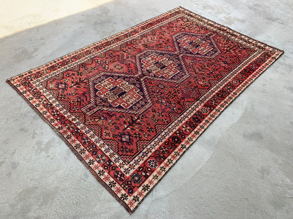 7'7 x 4'10 Hand-Knotted Persian Wool Rug - Faded Coral Tribal Medallion Design - KBHM-979