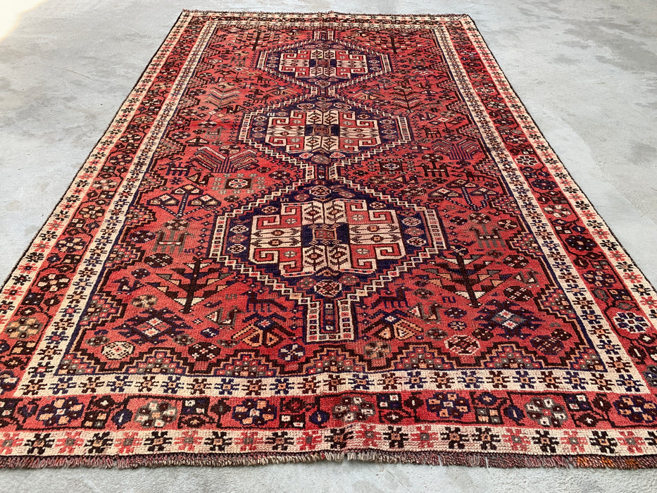 7'7 x 4'10 Hand-Knotted Persian Wool Rug - Faded Coral Tribal Medallion Design - KBHM-979