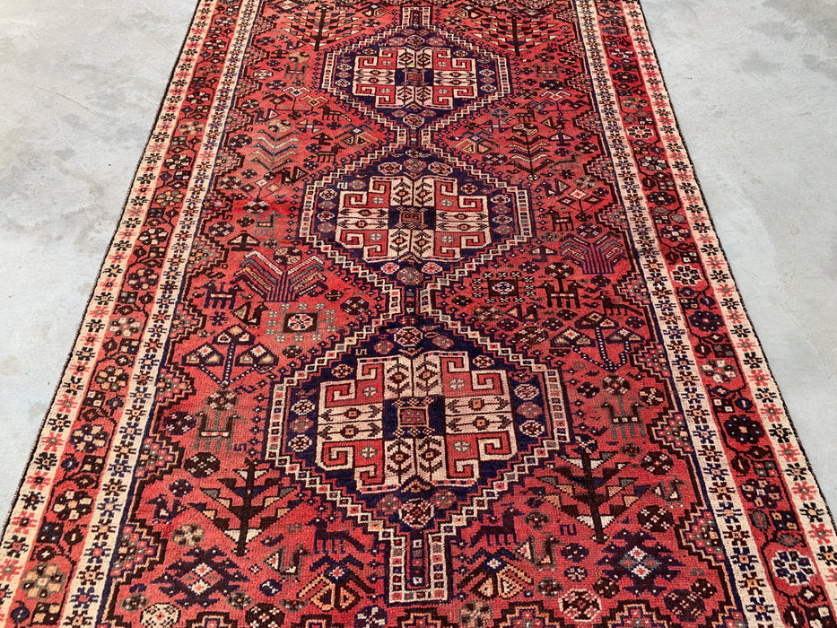 7'7 x 4'10 Hand-Knotted Persian Wool Rug - Faded Coral Tribal Medallion Design - KBHM-979