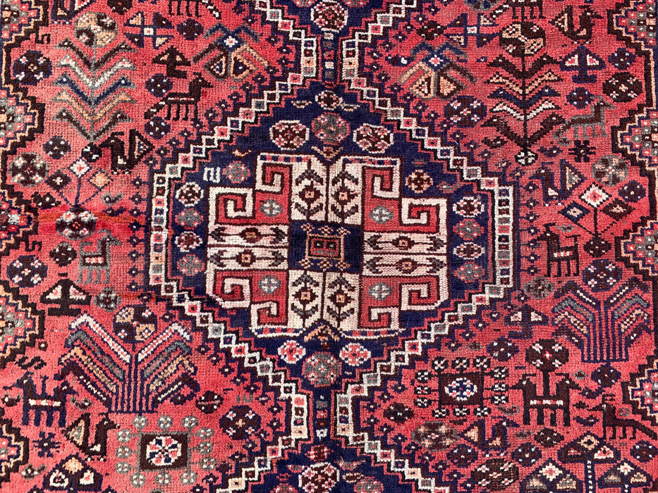 7'7 x 4'10 Hand-Knotted Persian Wool Rug - Faded Coral Tribal Medallion Design - KBHM-979