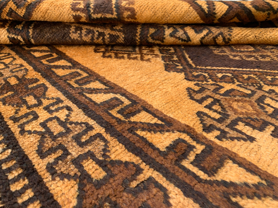 6'8 x 3'5 Hand-Knotted Persian Wool Rug - Gold & Brown Geometric Tribal Design - KBHM-980