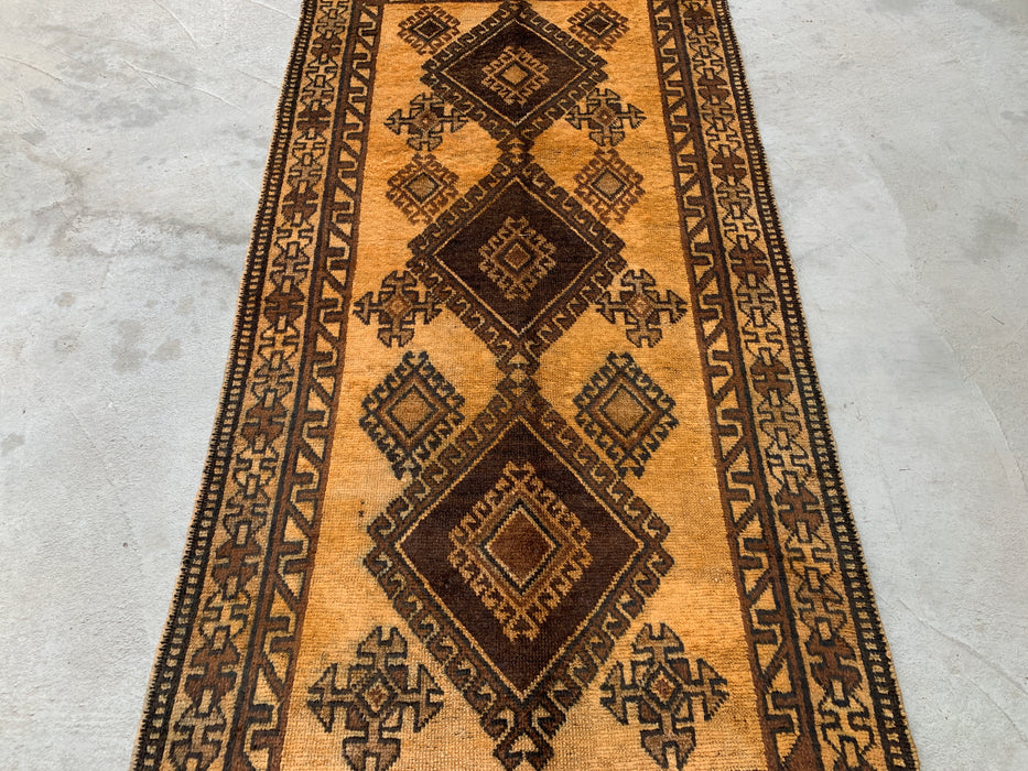 6'8 x 3'5 Hand-Knotted Persian Wool Rug - Gold & Brown Geometric Tribal Design - KBHM-980
