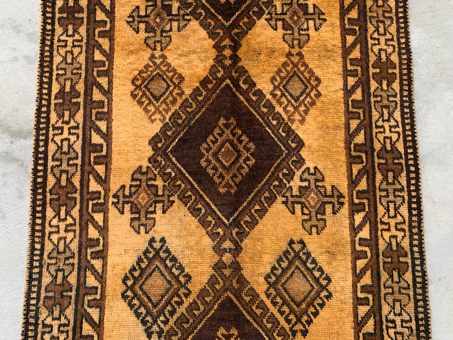 6'8 x 3'5 Hand-Knotted Persian Wool Rug - Gold & Brown Geometric Tribal Design - KBHM-980