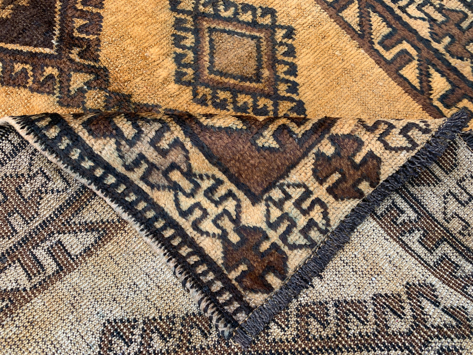 6'8 x 3'5 Hand-Knotted Persian Wool Rug - Gold & Brown Geometric Tribal Design - KBHM-980