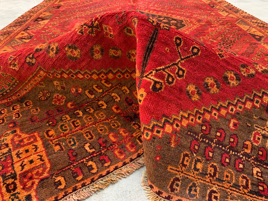 8'0 x 4'11 Hand-Knotted Persian Wool Rug - Red Tribal Medallion Design - KBHM-981
