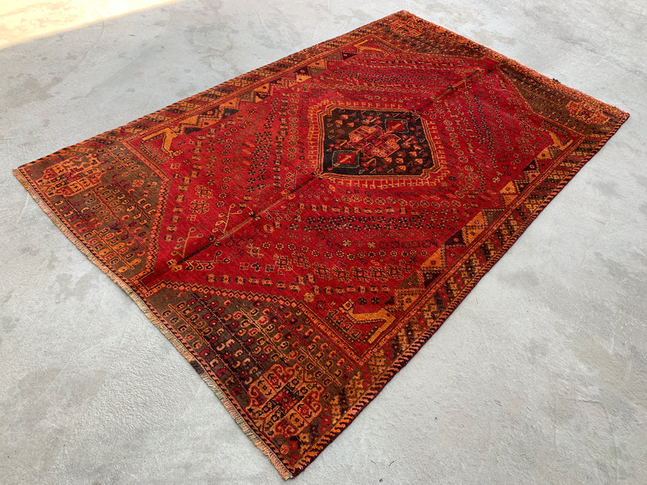 8'0 x 4'11 Hand-Knotted Persian Wool Rug - Red Tribal Medallion Design - KBHM-981