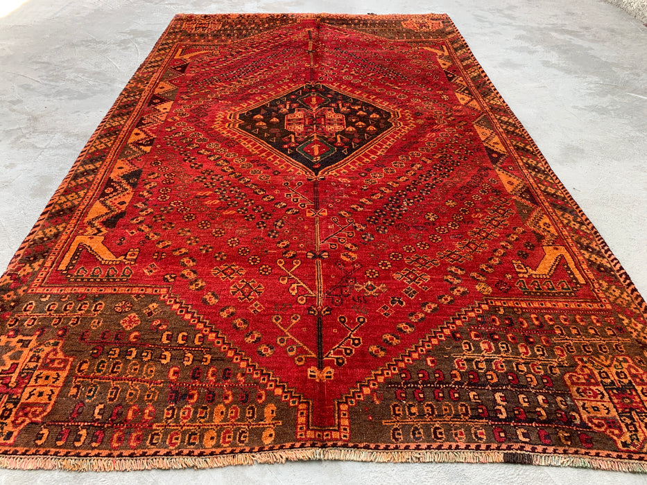 8'0 x 4'11 Hand-Knotted Persian Wool Rug - Red Tribal Medallion Design - KBHM-981