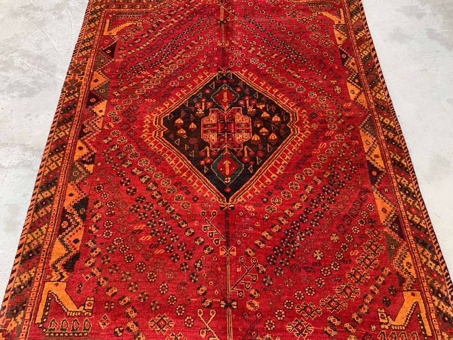8'0 x 4'11 Hand-Knotted Persian Wool Rug - Red Tribal Medallion Design - KBHM-981