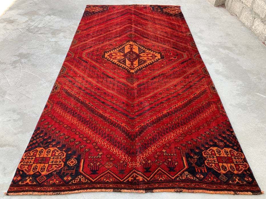 9'2 x 4'7 Hand-Knotted Persian Wool Rug - Red Tribal Medallion Design - KBHM-983