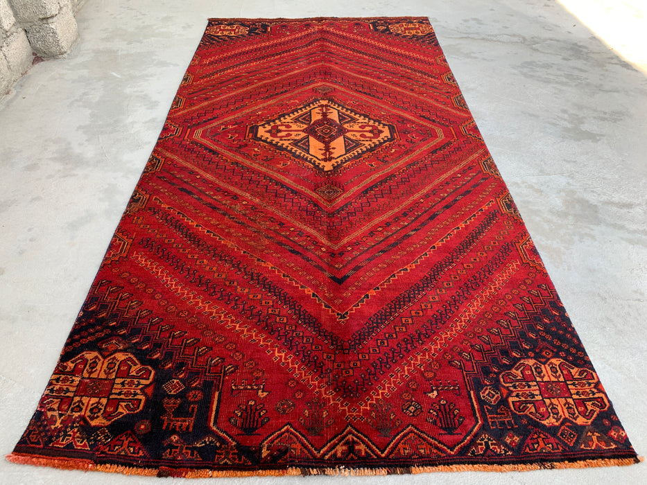 9'2 x 4'7 Hand-Knotted Persian Wool Rug - Red Tribal Medallion Design - KBHM-983