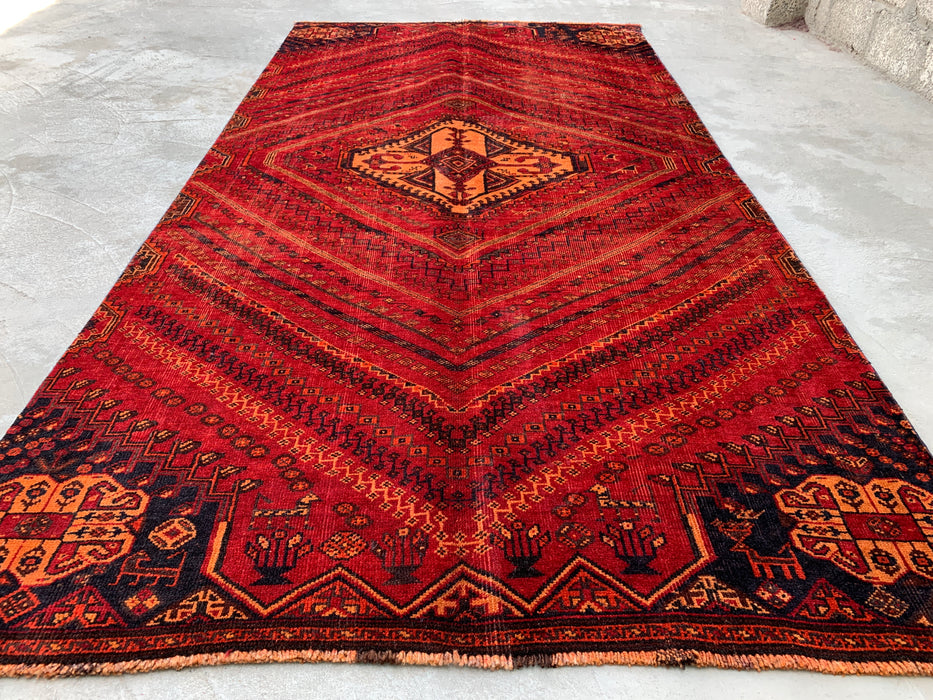 9'2 x 4'7 Hand-Knotted Persian Wool Rug - Red Tribal Medallion Design - KBHM-983