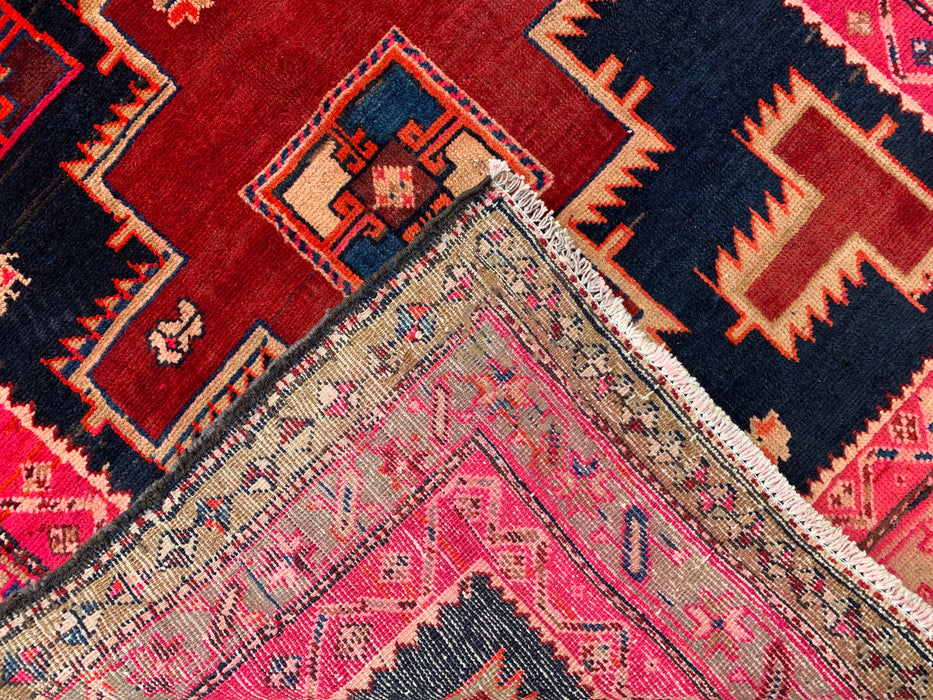 10'2 x 3'11 Hand-Knotted Persian Wool Runner - Navy & Pink Geometric Tribal Design - KBHM-984