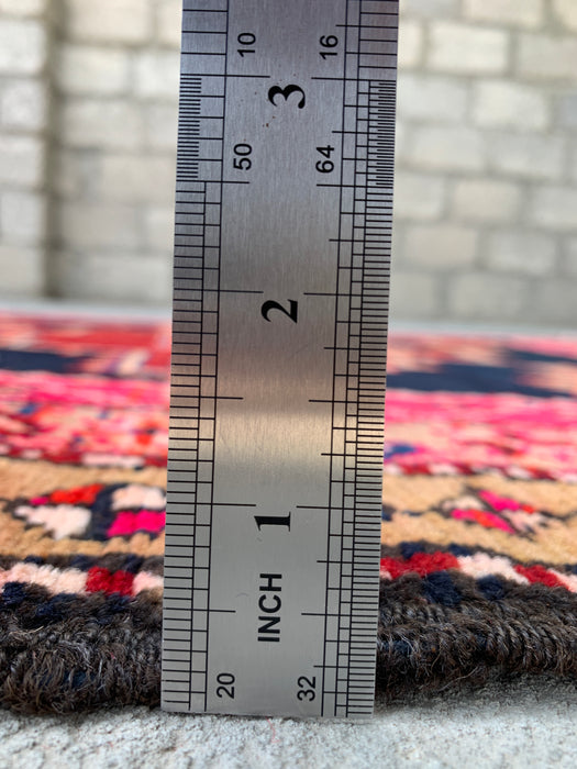 10'2 x 3'11 Hand-Knotted Persian Wool Runner - Navy & Pink Geometric Tribal Design - KBHM-984
