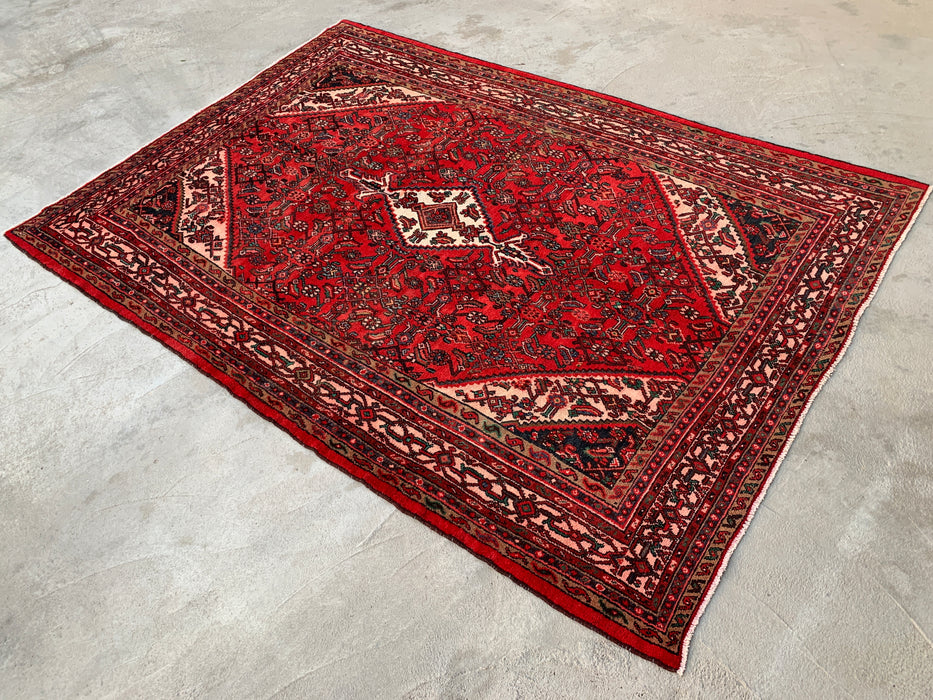 9'10 x 7'0 Hand-Knotted Persian Wool Rug - Red Medallion Design - KBHM-985