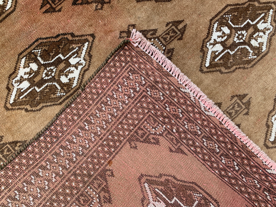 4'8 x 3'2 Hand-Knotted Persian Wool Rug - Taupe & Brown Geometric Motif Design - KBHM-987