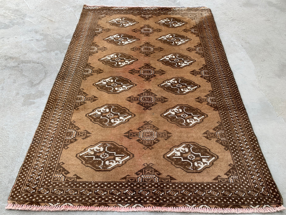 4'8 x 3'2 Hand-Knotted Persian Wool Rug - Taupe & Brown Geometric Motif Design - KBHM-987