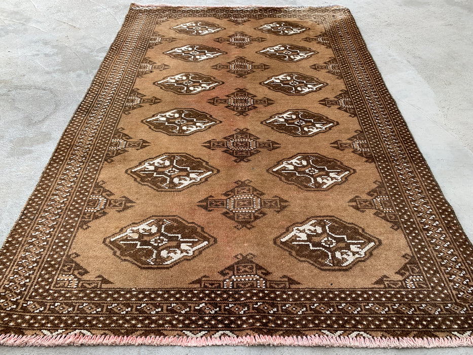 4'8 x 3'2 Hand-Knotted Persian Wool Rug - Taupe & Brown Geometric Motif Design - KBHM-987