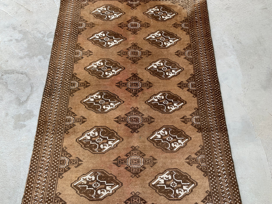 4'8 x 3'2 Hand-Knotted Persian Wool Rug - Taupe & Brown Geometric Motif Design - KBHM-987