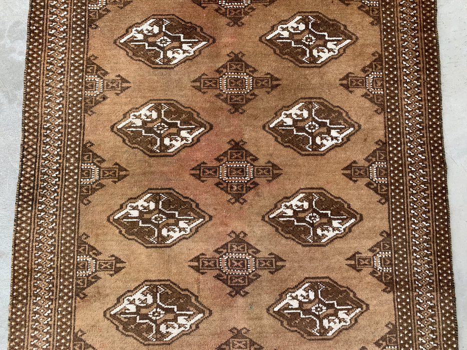 4'8 x 3'2 Hand-Knotted Persian Wool Rug - Taupe & Brown Geometric Motif Design - KBHM-987