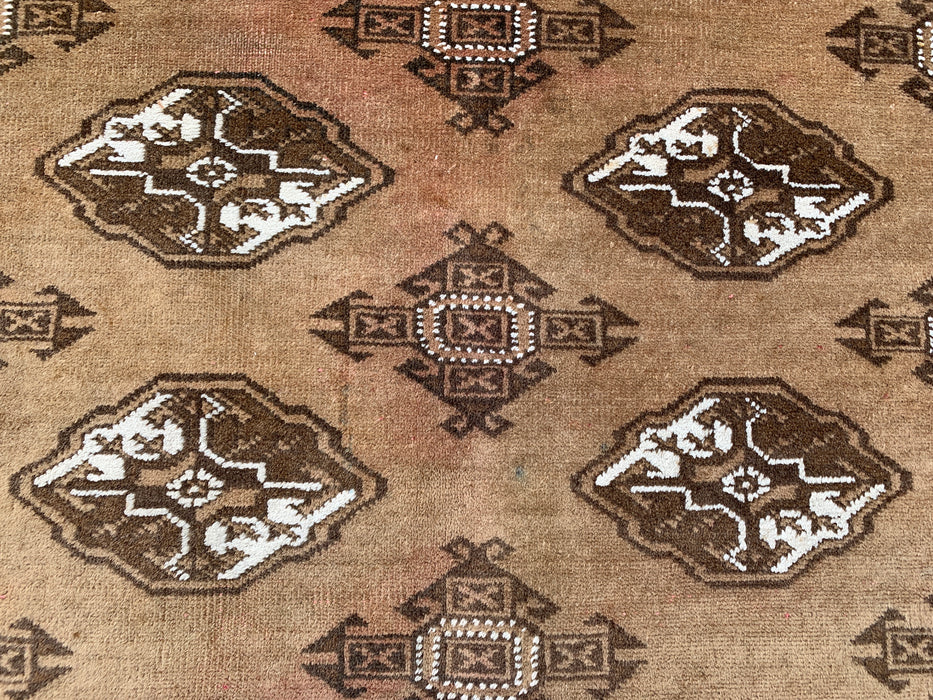 4'8 x 3'2 Hand-Knotted Persian Wool Rug - Taupe & Brown Geometric Motif Design - KBHM-987