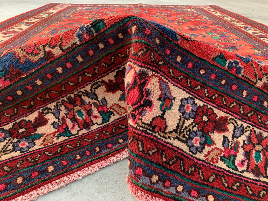 9'10 x 7'2 Hand-Knotted Persian Wool Rug - Red Floral Medallion Design - KBHM-988