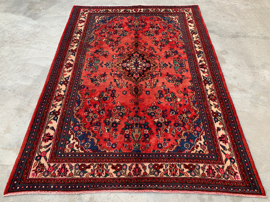 9'10 x 7'2 Hand-Knotted Persian Wool Rug - Red Floral Medallion Design - KBHM-988