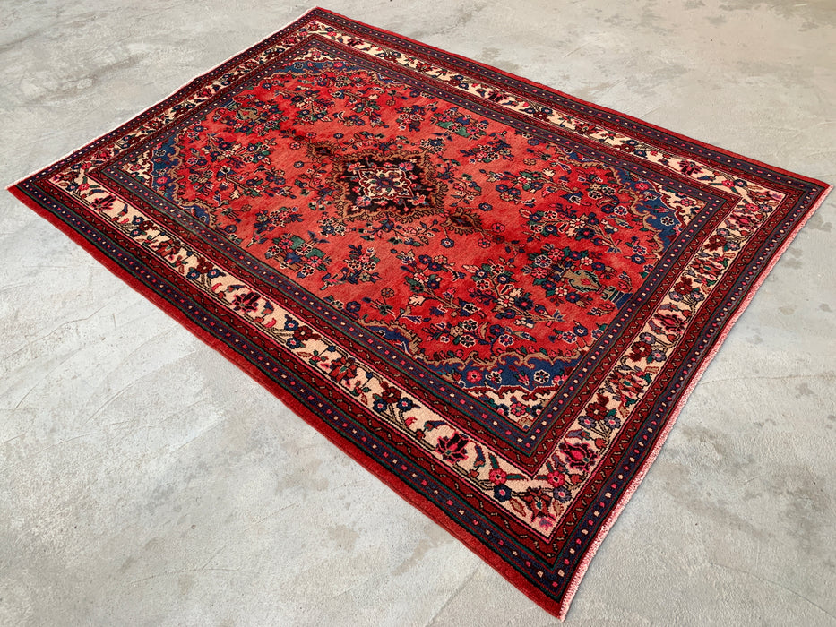 9'10 x 7'2 Hand-Knotted Persian Wool Rug - Red Floral Medallion Design - KBHM-988