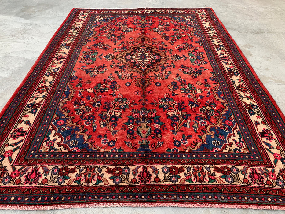 9'10 x 7'2 Hand-Knotted Persian Wool Rug - Red Floral Medallion Design - KBHM-988