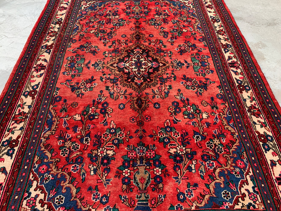 9'10 x 7'2 Hand-Knotted Persian Wool Rug - Red Floral Medallion Design - KBHM-988