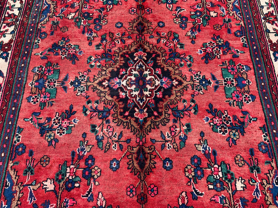 9'10 x 7'2 Hand-Knotted Persian Wool Rug - Red Floral Medallion Design - KBHM-988