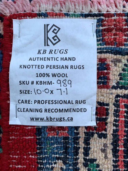 10'0 x 7'1 Hand-Knotted Persian Wool Rug - Red Floral Medallion Design - KBHM-989