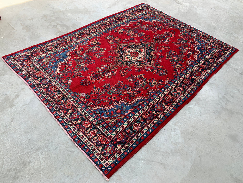 10'0 x 7'1 Hand-Knotted Persian Wool Rug - Red Floral Medallion Design - KBHM-989