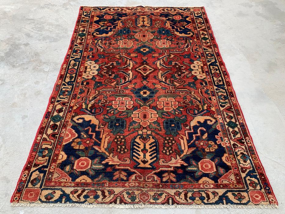 6'3 x 4'2 Hand-Knotted Persian Wool Rug - Coral Floral Botanical Design - KBHM-991