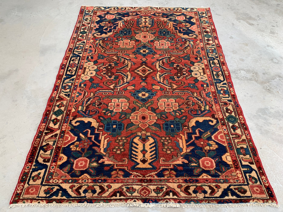 6'3 x 4'2 Hand-Knotted Persian Wool Rug - Coral Floral Botanical Design - KBHM-991