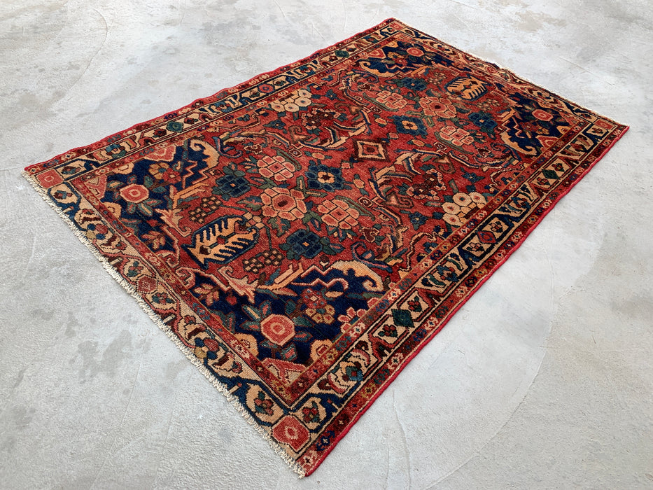 6'3 x 4'2 Hand-Knotted Persian Wool Rug - Coral Floral Botanical Design - KBHM-991