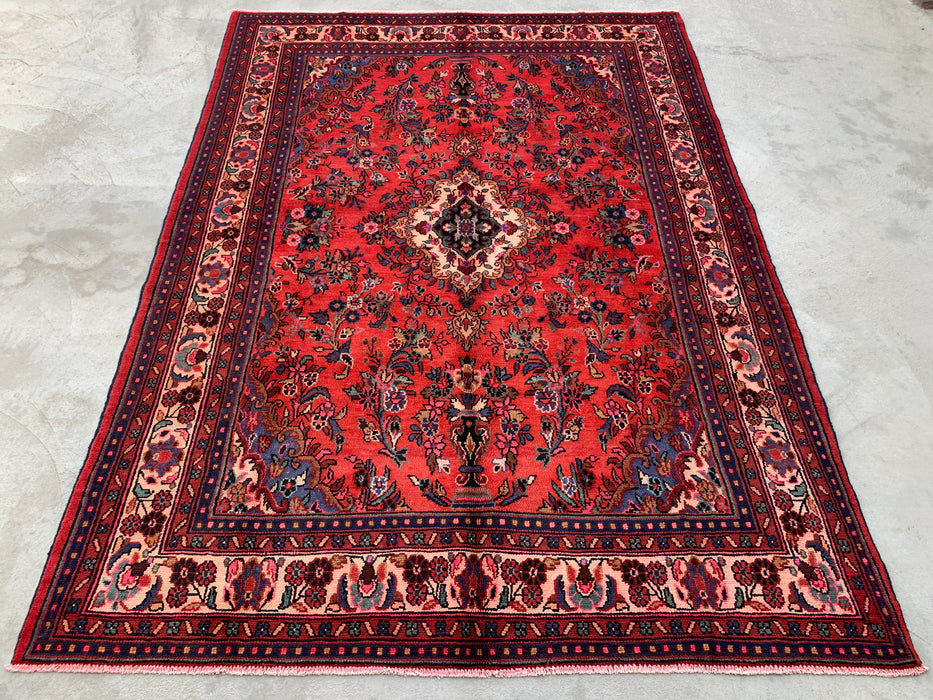 9'10 x 7'1 Hand-Knotted Persian Wool Rug - Coral Floral Medallion Design - KBHM-992