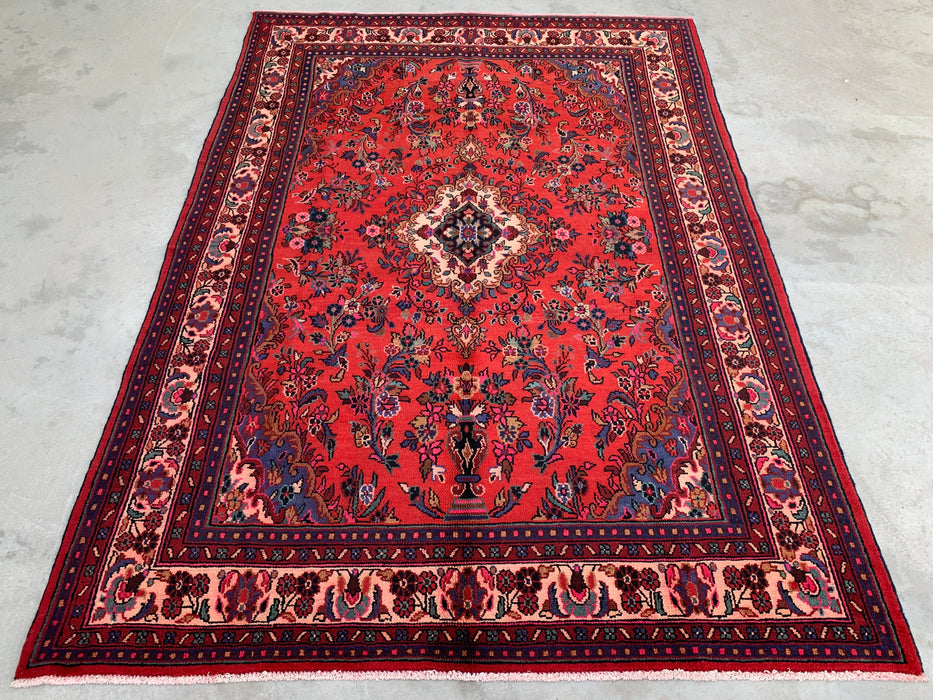 9'10 x 7'1 Hand-Knotted Persian Wool Rug - Coral Floral Medallion Design - KBHM-992