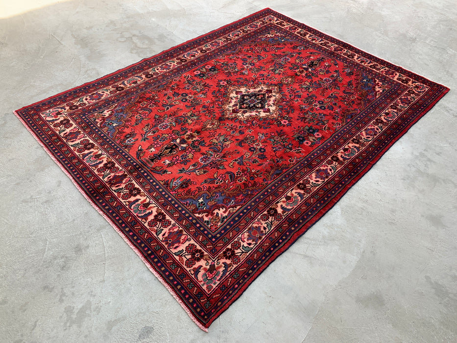 9'10 x 7'1 Hand-Knotted Persian Wool Rug - Coral Floral Medallion Design - KBHM-992